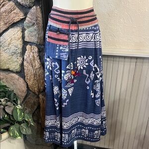 Artisan Blue and Pink A-Line Skirt